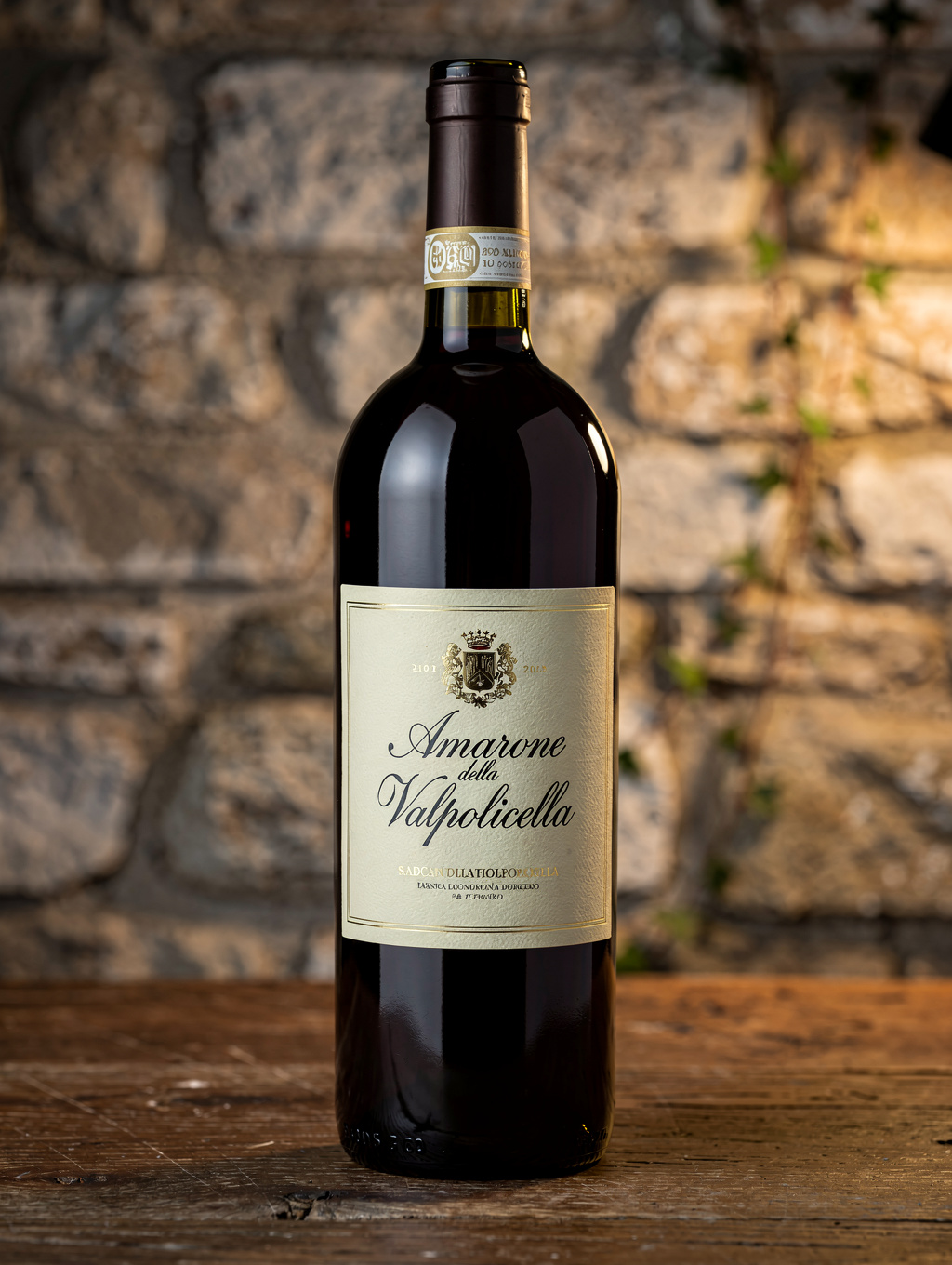 Full-bodied Amarone della Valpolicella in aged oak cellar