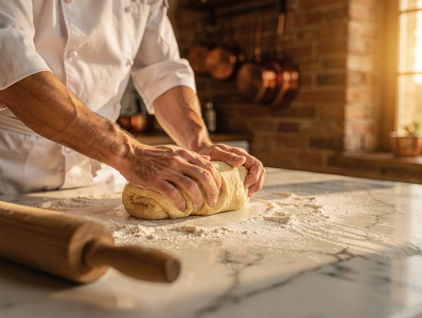 Chef preparing fresh handmade pasta in a modern kitchen