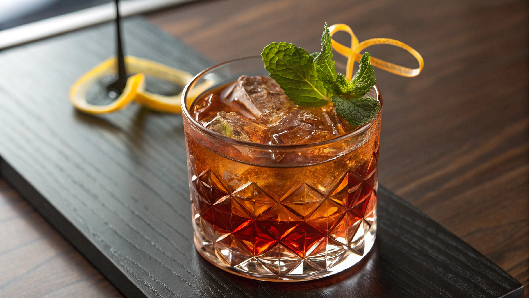 Artisan cocktail served in a crystal glass